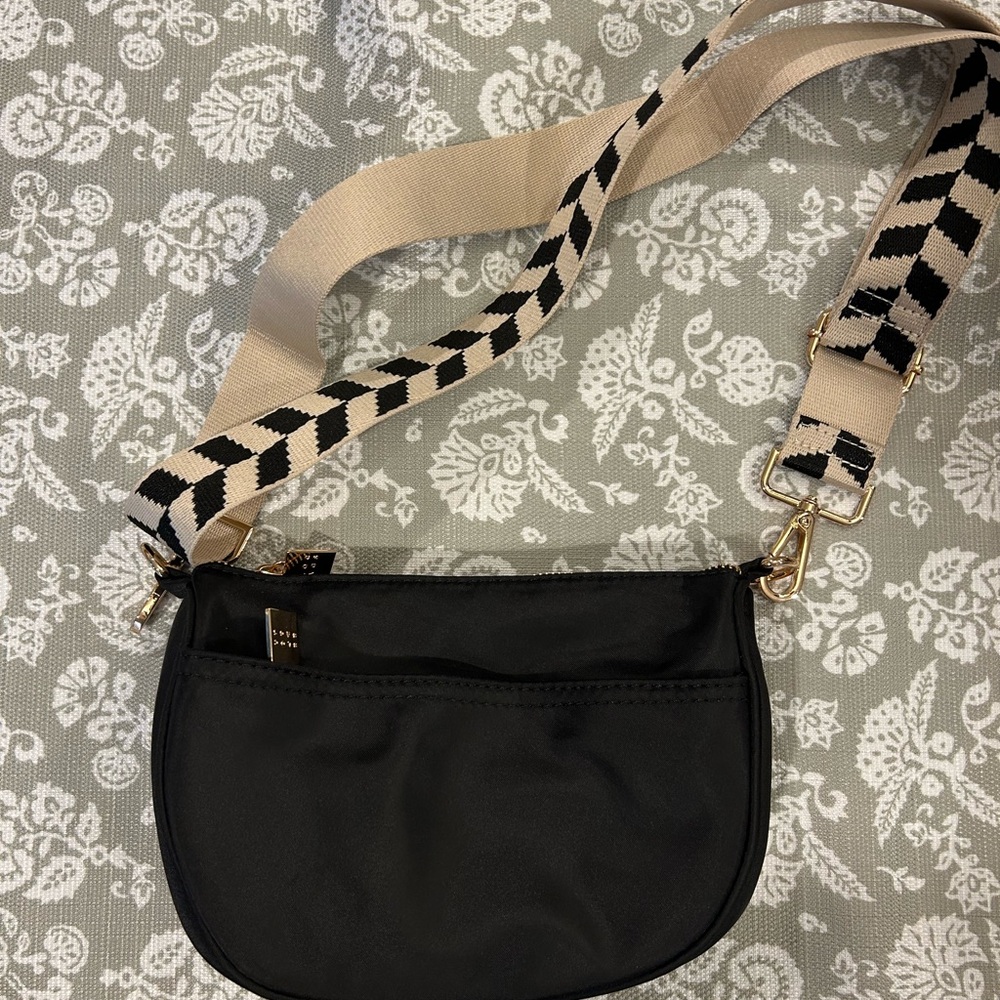 Bloc Bags Black Crossbody with Detachable Striped Strap